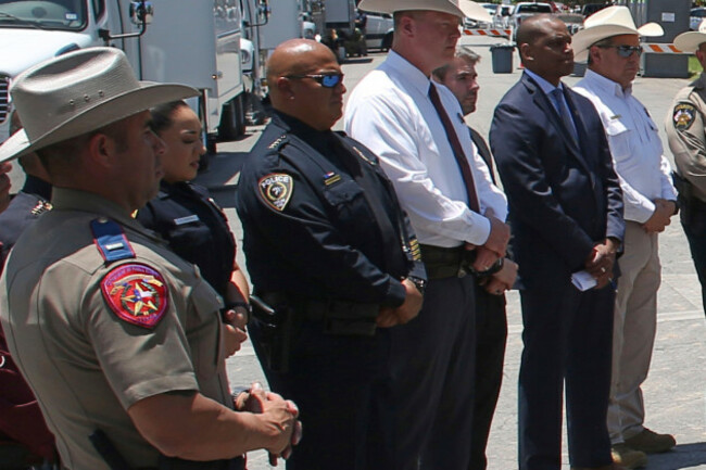 uvalde-school-police-chief-pete-arredondo-third-from-left-stands-during-a-news-conference-outside-of-the-robb-elementary-school-in-uvalde-texas-thursday-may-26-2022-ap-photodario-lopez-mills