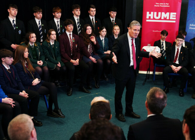 labour-leader-sir-keir-starmer-delivers-a-speech-for-the-hume-foundation-during-a-visit-to-st-columbs-college-in-derry-northern-ireland-picture-date-friday-march-3-2023