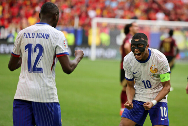 dusseldorf-germany-july-01-kylian-mbappe-of-france-celebrates-randal-kolo-muani-of-france-the-goal-during-the-uefa-euro-2024-round-of-16-match-between-france-and-belgium-at-dusseldorf-arena-on-ju