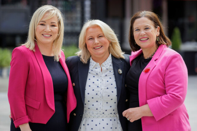 left-right-first-minister-michelle-oneill-former-rcn-general-secretary-and-sinn-feins-candidate-for-fermanagh-and-south-tyrone-pat-cullen-and-sinn-feins-president-mary-lou-mcdonald-at-the-party