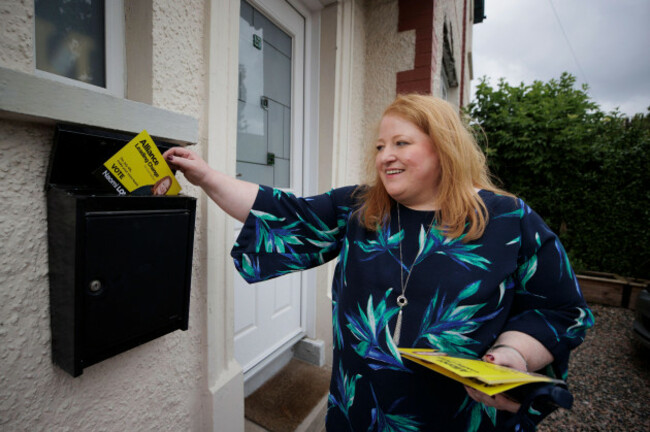 alliance-leader-naomi-long-canvassing-in-east-belfast-where-she-is-her-partys-candidate-in-the-westminster-election-picture-date-thursday-june-6-2024