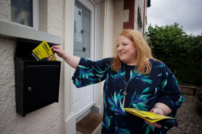 Politics tamfitronics alliance-leader-naomi-long-canvassing-in-east-belfast-where-she-is-her-partys-candidate-in-the-westminster-election-picture-date-thursday-june-6-2024
