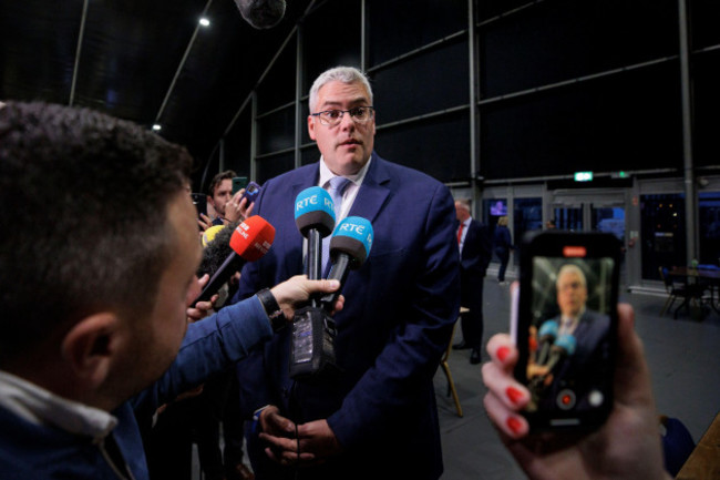 dup-leader-gavin-robinson-at-the-titanic-exhibition-centre-belfast-during-the-count-for-the-2024-general-election-picture-date-friday-july-5-2024