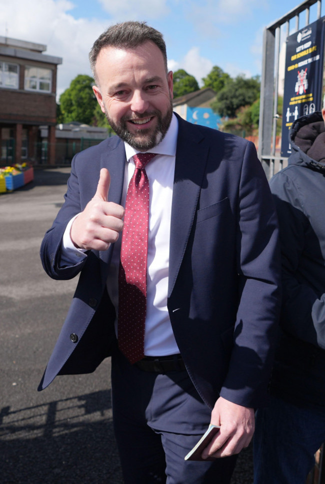 sdlp-leader-colum-eastwood-arrives-to-cast-his-vote-in-the-2024-general-election-at-the-model-primary-school-in-derry-picture-date-thursday-july-4-2024