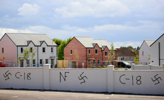 graffiti-on-a-wall-in-the-fountain-hill-area-of-antrim-town-close-to-the-stiles-estate-police-are-investigating-five-reports-of-racist-graffiti-being-daubed-on-the-walls-of-properties-in-antrim-the