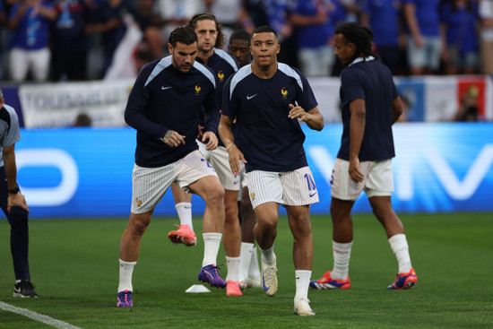 munich-germany-09-07-2024-kylian-mbappe-of-france-during-warm-up-before-the-uefa-euro-2024-semi-finals-football-match-between-spain-vs-france-at-munich-football-allianz-arena