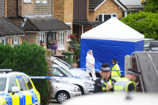 a-forensic-officer-at-the-scene-in-ashlyn-close-bushey-hertfordshire-where-three-women-who-police-believe-to-be-related-were-found-with-serious-injuries-and-died-at-the-scene-a-short-time-after-p