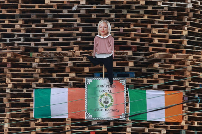 a-effigy-of-sinn-fein-vice-president-michelle-oneill-on-the-eastvale-avenue-bonfire-in-dungannon-on-the-eleventh-night-to-usher-in-the-twelfth-commemorations-picture-date-tuesday-july-11-2023