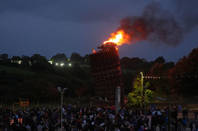 a-mock-police-car-isis-set-alight-on-top-of-a-bonfire-in-moygashel-near-dungannon-co-tyrone-the-burning-of-loyalist-bonfires-is-part-of-the-traditional-twelfth-commemorations-marking-the-anniversary