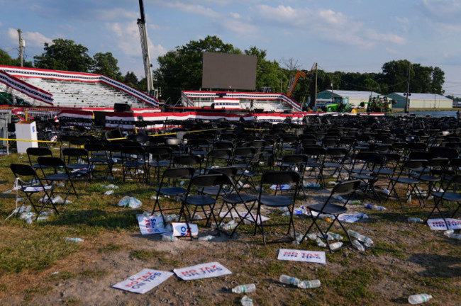 a-campaign-rally-site-for-republican-presidential-candidate-former-president-donald-trump-is-empty-and-littered-with-debris-saturday-july-13-2024-in-butler-pa-ap-photoevan-vucci