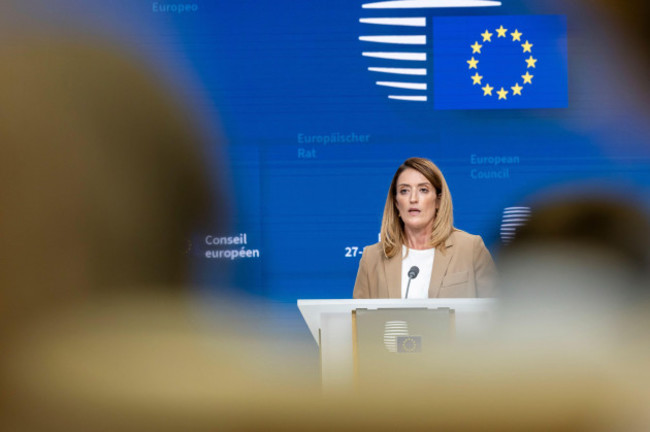 european-parliament-president-roberta-metsola-speaks-during-a-media-conference-at-an-eu-summit-in-brussels-thursday-june-27-2024-european-union-leaders-are-expected-on-thursday-to-discuss-the-next