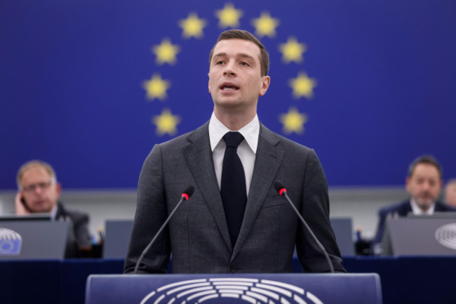 jordan-bardella-member-of-the-european-parliament-for-the-french-rassemblement-national-speaks-during-a-debate-about-ukraine-in-the-european-parliament-in-strasbourg-france-wednesday-july-17-202