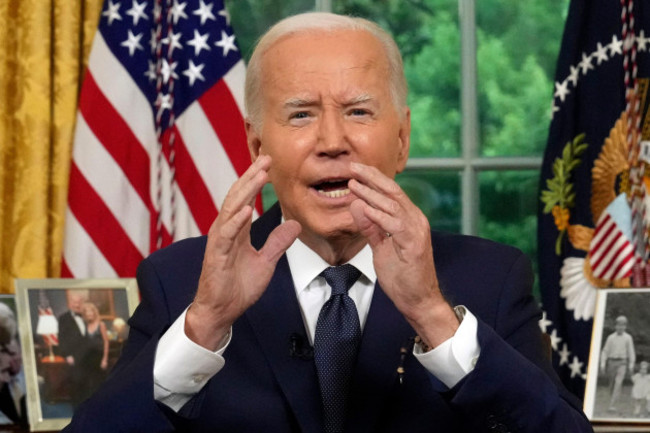 washington-united-states-14th-july-2024-president-joe-biden-addresses-the-nation-from-the-oval-office-of-the-white-house-in-washington-dc-on-sunday-july-14-2024-he-made-remarks-in-regards-to-t