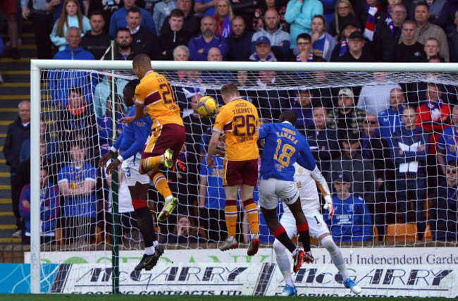 motherwells-ross-tierney-scores-their-sides-first-goal-of-the-game-during-the-cinch-premiership-match-at-fir-park-motherwell-picture-date-saturday-april-23-2022