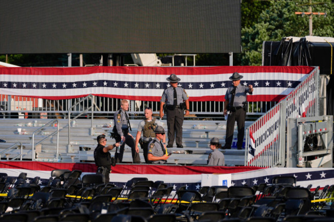 law-enforcement-officers-gather-at-campaign-rally-site-for-republican-presidential-candidate-former-president-donald-trump-is-empty-saturday-july-13-2024-in-butler-pa-trumps-campaign-said-in-a-s