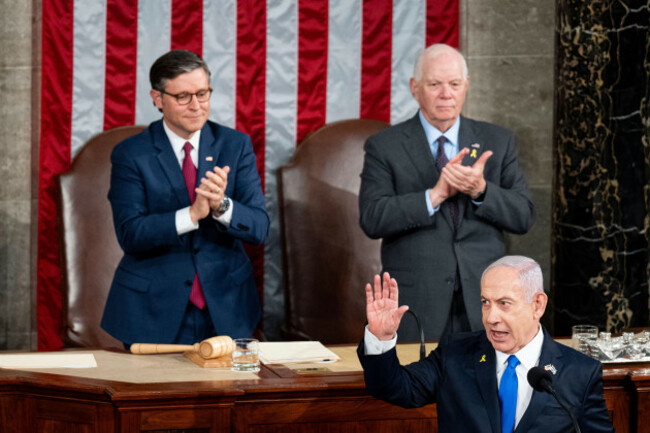 united-states-july-24-israeli-prime-minister-benjamin-netanyahu-speaks-to-a-joint-meeting-of-congress-in-the-u-s-capitol-on-wednesday-july-24-2024-in-the-back-are-speaker-of-the-house-mike-john