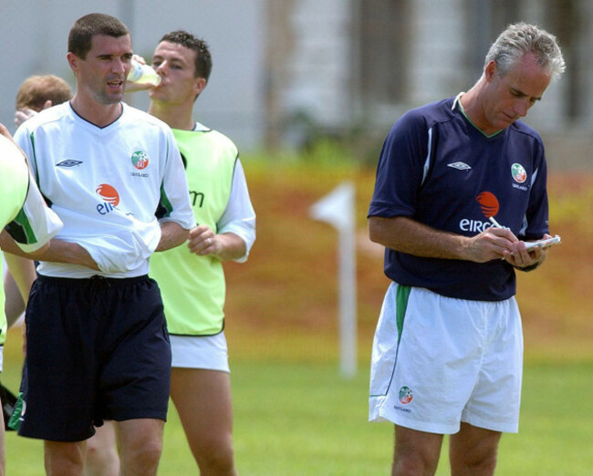 manager-mick-mccarthy-right-and-roy-keane-during-a-world-cup-training-session-with-the-irish-squad-during-a-republic-of-ireland-training-session-in-saipan-commonwealth-of-the-northern-marianas-roy