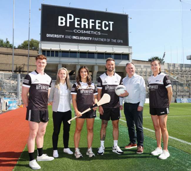 Launch L-R. Conor Meyler, Gemma Begley (GPA Head of Equality & Player Relations), Annalivia Hynds (BPerfect Ambassador), Brendan McDowell (BPerfect CEO) Peter McKenna (GAA Commercial Director), Aimee Mackin