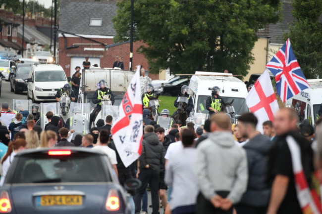 people-protest-in-sunderland-city-centre-following-the-stabbing-attacks-on-monday-in-southport-in-which-three-young-children-were-killed-axel-rudakubana-17-has-been-remanded-into-a-youth-detention