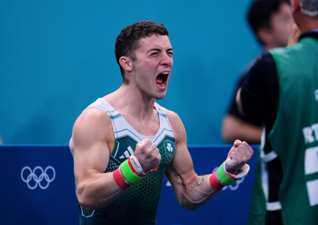 irelands-rhys-mcclenaghan-reacts-after-competing-in-the-mens-pommel-horse-final-during-the-artistic-gymnastics-at-the-bercy-arena-on-the-eighth-day-of-the-2024-paris-olympic-games-in-france-picture