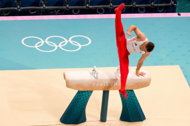 max-whitlock-of-britain-performs-on-the-pommel-horse-during-the-mens-artistic-gymnastics-individual-pommel-horse-finals-in-bercy-arena-at-the-2024-summer-olympics-saturday-aug-3-2024-in-paris