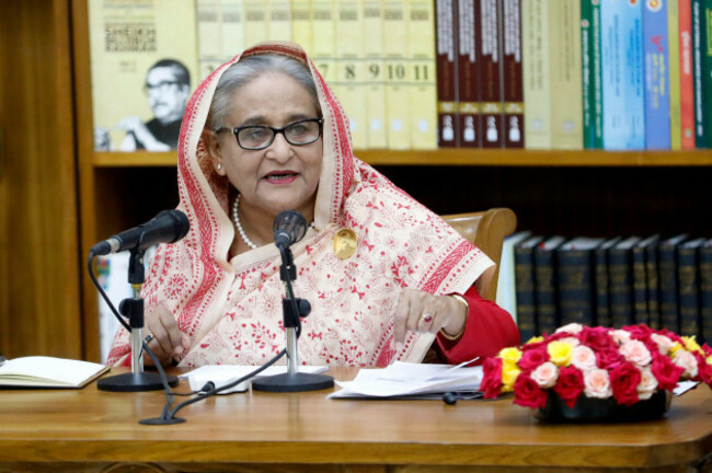 dhaka-bangladesh-july-14-2024-after-her-recent-visit-to-china-prime-minister-sheikh-hasina-is-addressing-a-press-conference-at-ganobhaban-in-dha