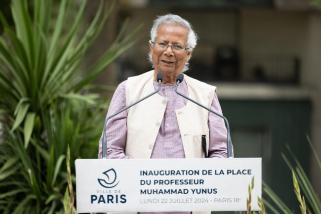 paris-france-22nd-july-2024-nobel-peace-laureate-muhammad-yunus-during-the-inauguration-of-the-muhammad-yunus-place-in-the-18th-arrondissement-of-paris-on-july-22-2024-photo-by-raphael-lafargue