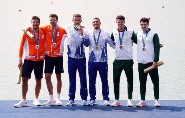 romanias-andrei-sebastian-cornea-and-marian-enache-gold-irelands-daire-lynch-and-philip-doyle-bronze-and-netherlands-melvin-twellaar-and-stef-broenink-silver-during-the-medal-ceremony-for-th