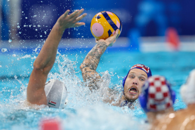 paris-france-09th-aug-2024-nanterre-france-august-9-jerko-marinic-kragic-of-croatia-during-the-water-polo-mens-semifinal-match-between-hungary-and-croatia-on-day-fourteen-of-the-olympic-games