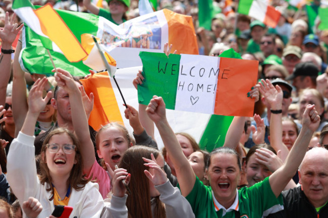 members-of-the-public-on-oconnell-street-in-dublin-ahead-of-a-homecoming-event-for-irish-olympic-athletes-returning-from-the-paris-2024-olympic-games-picture-date-monday-august-12-2024