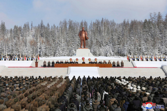 in-this-photo-provided-by-the-north-korean-government-a-meeting-is-held-to-celebrate-the-80th-birth-anniversary-of-north-koreas-late-leader-kim-jong-il-in-samjiyon-city-north-korea-tuesday-feb-15