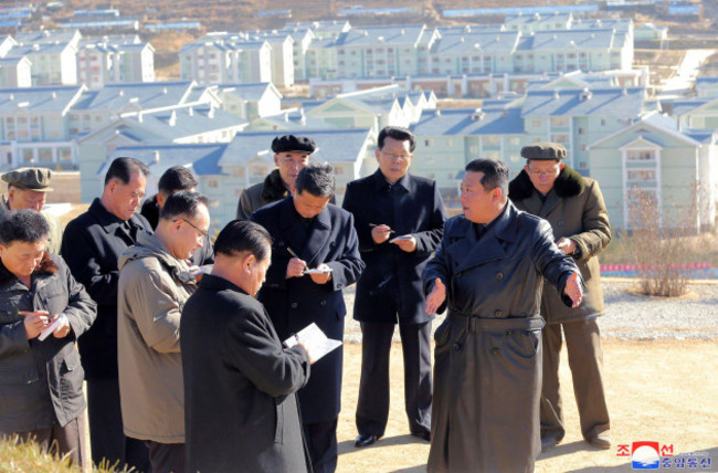 this-undated-photo-provided-on-nov-16-2021-by-the-north-korean-government-north-korean-leader-kim-jong-un-front-right-inspects-the-construction-site-of-samjiyon-city-development-project-in-ryang