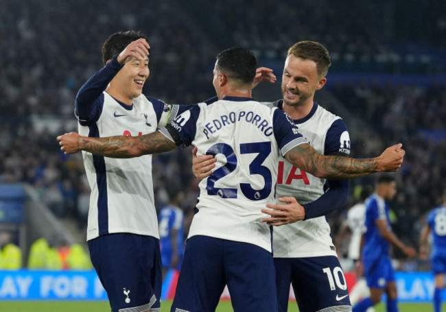 tottenham-hotspurs-pedro-porro-celebrates-scoring-their-sides-first-goal-of-the-game-during-the-premier-league-match-at-the-king-power-stadium-leicester-picture-date-monday-august-19-2024