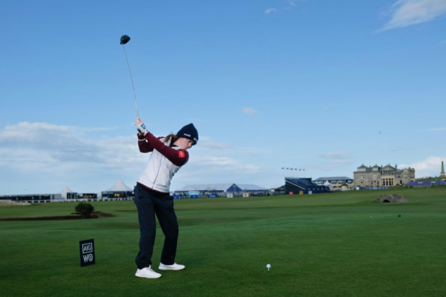 20th-august-2024-old-course-at-st-andrews-st-andrews-fife-scotland-aig-womens-open-golf-practice-day-2-leona-maguire-of-ireland-tees-off-on-the-eighteenth-hole-of-the-old-course-st-andrews-lin