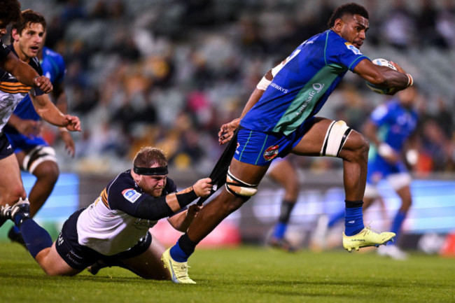 kitione-salawa-of-the-drua-is-tackled-by-rhys-van-nek-of-the-brumbies-during-the-super-rugby-pacific-round-8-match-between-the-act-brumbies-and-the-fijian-drua-at-gio-stadium-in-canberra-friday-apri