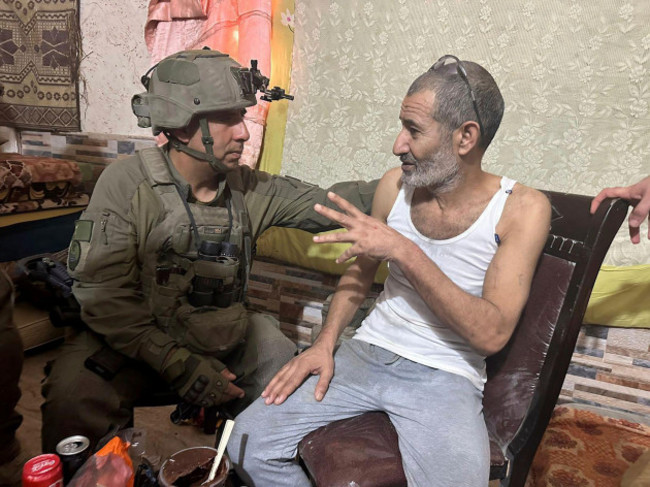 in-this-photo-released-by-israeli-defense-forces-on-tuesday-aug-27-2024-qaid-farhan-alkadi-right-and-the-commanding-officer-of-the-162nd-division-brig-gen-itzik-cohen-talk-after-a-rescue-oper