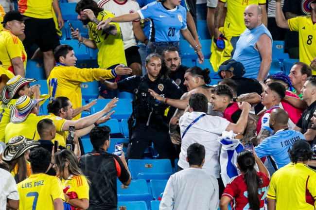 charlotte-nc-july-10-uruguay-forward-darwin-nunez-19-engages-with-hostile-fans-in-the-stands-after-the-conmebol-copa-america-semifinal-between-uruguay-and-colombia-on-wednesday-july-10-2024-at