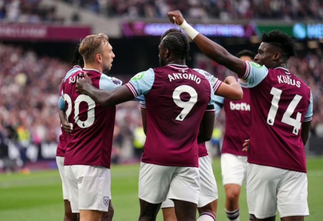 west-ham-uniteds-jarrod-bowen-left-celebrates-with-team-mates-after-seeing-his-cross-deflected-in-off-manchester-citys-ruben-dias-not-pictured-for-an-own-goal-during-the-premier-league-match-at