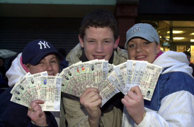 Bee O'Callaghan, Mark O'Sullivan and Carrie Denham from Ashbourne who got their 2001 Slane U2 tickets after queueing outside HMV on Henry Street