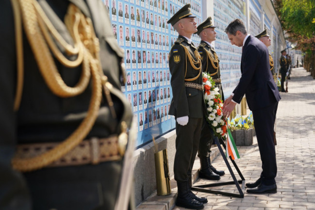 taoiseach-simon-harris-lays-a-wreath-at-the-memorial-in-maidan-nezalezhnosti-square-during-his-visit-to-kyiv-ukraine-as-ireland-prepares-to-announce-millions-in-new-funding-for-ukraine-picture-date