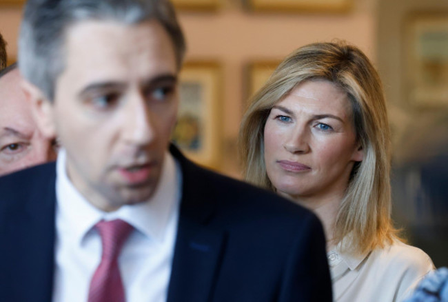 minister-for-further-and-higher-education-simon-harris-speaks-to-the-media-during-a-press-conference-as-nina-carberry-looks-on-at-the-city-north-hotel-co-meath-following-his-announcement-he-will-run