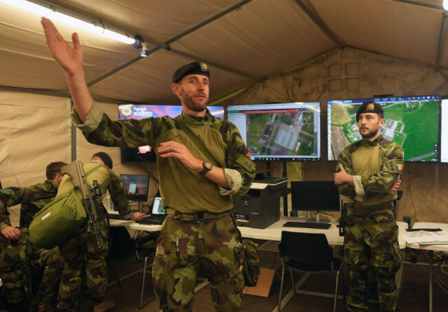 lt-col-donal-burke-left-and-captain-michael-cawley-take-part-in-the-european-battlegroup-national-certification-exercise-at-gormanstown-camp-in-co-meath-picture-date-wednesday-september-11-2024