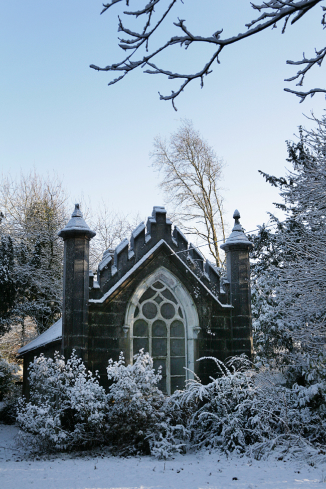 snowy gothic lodge