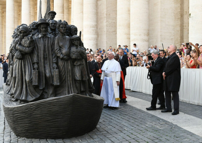 pope-francis-unveils-a-sculpture-on-the-occasion-of-the-migrant-and-refugee-world-day-in-st-peters-square-at-the-vatican-sunday-sept-29-2019-vincenzo-pintopool-photo-via-ap