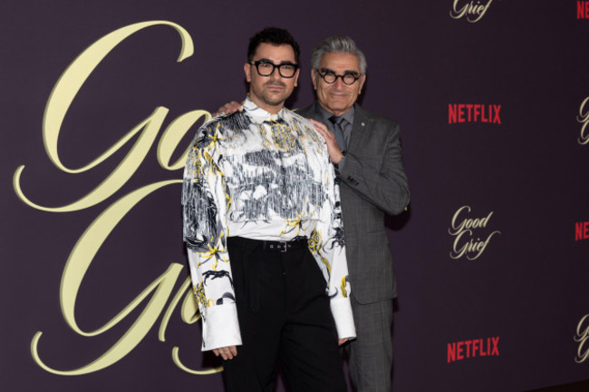 los-angeles-usa-19th-dec-2023-daniel-levy-and-eugene-levy-attend-the-arrivals-of-netflixs-premiere-of-good-grief-at-the-egyptian-theatre-in-los-angeles-ca-on-december-19-2023-photo-by-corine