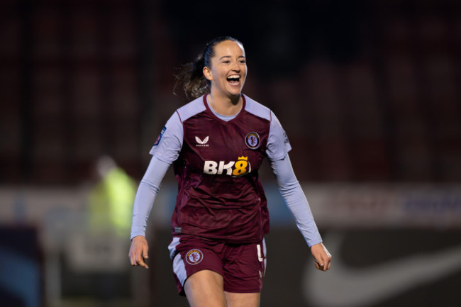 crawley-uk-7th-february-2024-anna-patten-of-aston-villa-women-celebrates-scoring-the-winning-penalty-during-the-fa-womens-continental-tyres-league-cup-quarter-final-match-between-brighton-hove