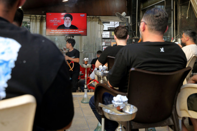 beirut-beirut-lebanon-19th-sep-2024-lebanese-supporters-of-pro-iranian-hezbollah-listen-to-a-televised-speech-of-the-party-leader-hassan-nasrallah-at-a-cafa-in-beirut-nasrallah-said-the