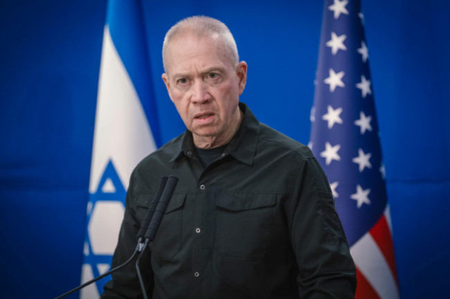 tel-aviv-israel-18th-dec-2023-israeli-defense-minister-yoav-gallant-listens-to-a-question-during-a-joint-press-conference-with-u-s-secretary-of-defense-lloyd-austin-following-their-bilateral-meet