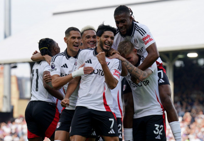 fulhams-raul-jimenez-celebrates-scoring-their-sides-first-goal-of-the-game-during-the-premier-league-match-at-craven-cottage-fulham-picture-date-saturday-september-21-2024