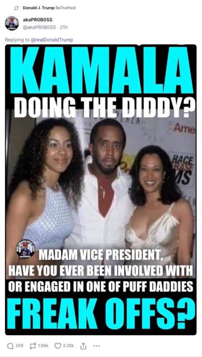 Trump Diddy Harris repost